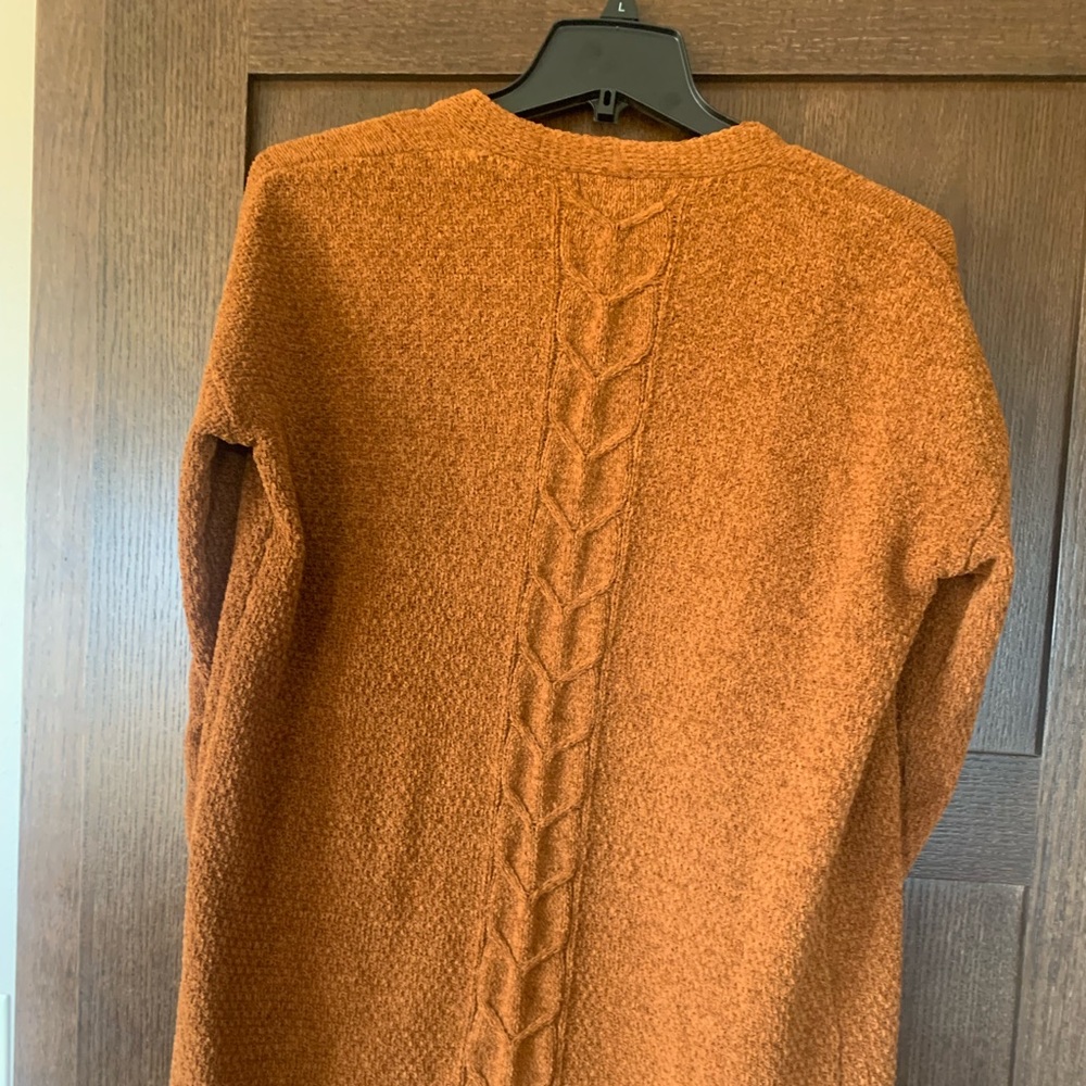 Pretty Carmel colored rope knit cardigan sweater